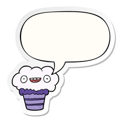 funny cartoon cupcake and speech bubble sticker