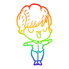 rainbow gradient line drawing cartoon woman talking