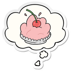 cartoon dessert and thought bubble as a printed sticker