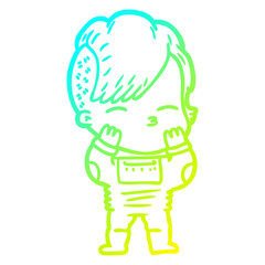 cold gradient line drawing cartoon girl wearing futuristic clothes