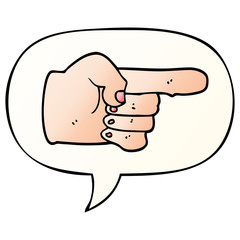 cartoon pointing hand and speech bubble in smooth gradient style