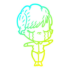 cold gradient line drawing cartoon woman crying