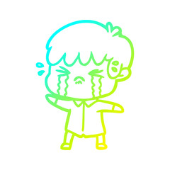 cold gradient line drawing cartoon boy crying