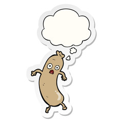 cartoon sausage and thought bubble as a printed sticker