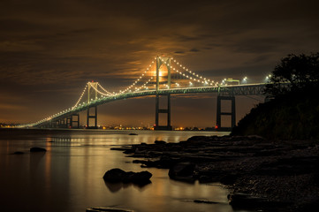 Newport bridge at night