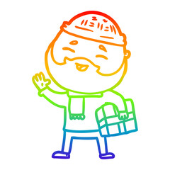 rainbow gradient line drawing cartoon happy bearded man