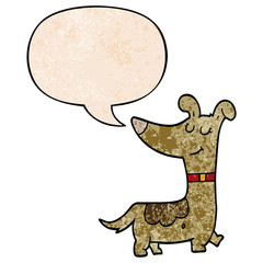 cartoon dog and speech bubble in retro texture style
