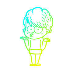 cold gradient line drawing cartoon woman