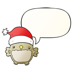 cute christmas owl and speech bubble in smooth gradient style