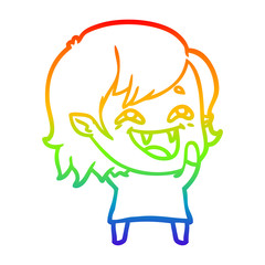 rainbow gradient line drawing cartoon laughing vampire girl