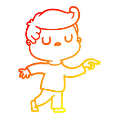 warm gradient line drawing cartoon aloof man pointing finger