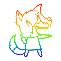 rainbow gradient line drawing laughing fox cartoon