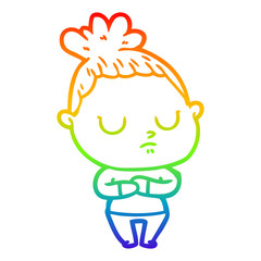 rainbow gradient line drawing cartoon calm woman