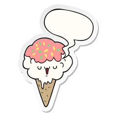 cartoon ice cream and speech bubble sticker