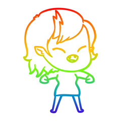 rainbow gradient line drawing cartoon laughing vampire girl