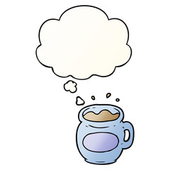 cartoon coffee cup and thought bubble in smooth gradient style