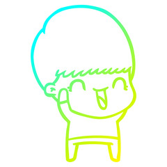 cold gradient line drawing happy cartoon boy