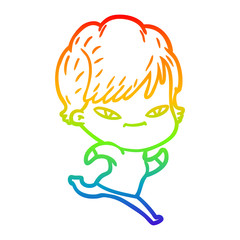 rainbow gradient line drawing cartoon happy woman