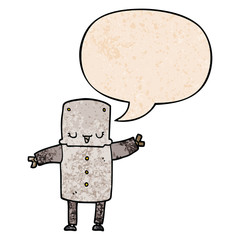 cartoon robot and speech bubble in retro texture style
