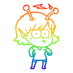 rainbow gradient line drawing cartoon alien girl