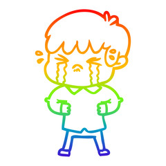 rainbow gradient line drawing crying boy cartoon