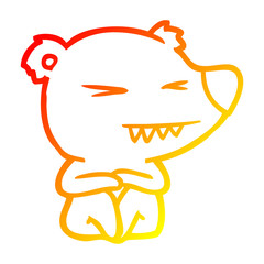 warm gradient line drawing angry polar bear cartoon sitting