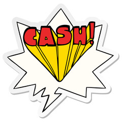 cartoon word cash and speech bubble sticker