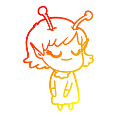 warm gradient line drawing smiling alien girl cartoon