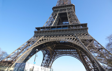 Fototapeta na wymiar PARIS-FRANCE-FEB 25, 2019: The Eiffel Tower is a wrought-iron lattice tower on the Champ de Mars in Paris, France. It is named after the engineer Gustave Eiffel.