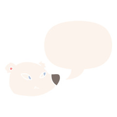 cartoon polar bear face and speech bubble in retro style