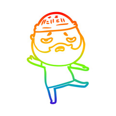 rainbow gradient line drawing cartoon worried man with beard