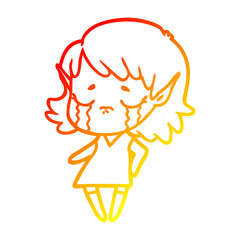 warm gradient line drawing crying cartoon elf girl