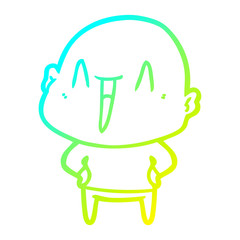 cold gradient line drawing happy cartoon bald man