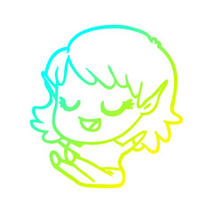 cold gradient line drawing happy cartoon elf girl sitting