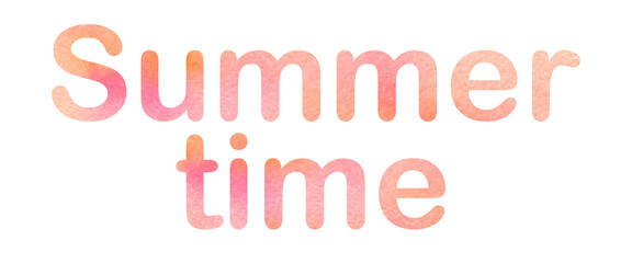 Watercolor orange-yellow word summer time for making banners, summer sales, leaflets