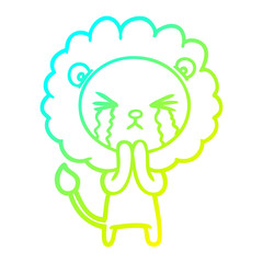 cold gradient line drawing cartoon crying lion praying