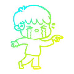 cold gradient line drawing cartoon boy crying