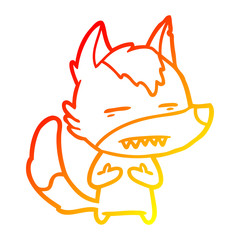 warm gradient line drawing cartoon wolf showing teeth