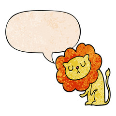cute cartoon lion and speech bubble in retro texture style
