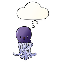 cartoon jellyfish and thought bubble in smooth gradient style