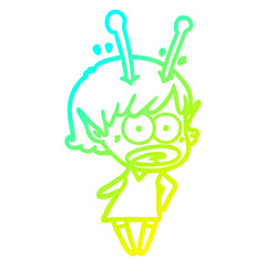 cold gradient line drawing cartoon shocked alien girl