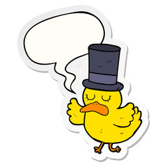 cartoon duck wearing top hat and speech bubble sticker