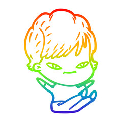 rainbow gradient line drawing cartoon happy woman