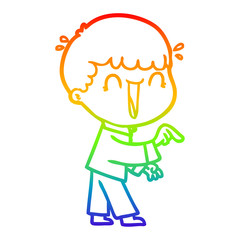 rainbow gradient line drawing laughing cartoon man pointing finger
