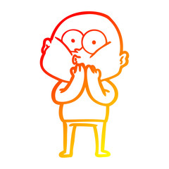 warm gradient line drawing cartoon bald man staring