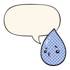 cartoon cute raindrop and speech bubble in comic book style