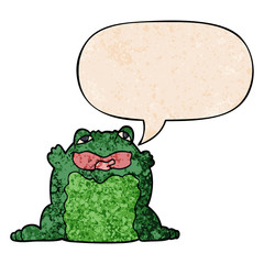 cartoon toad and speech bubble in retro texture style