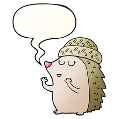 cartoon hedgehog wearing hat and speech bubble in smooth gradient style