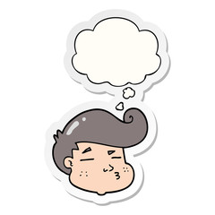 cartoon boy's face and thought bubble as a printed sticker