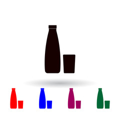 a bottle of milk and a glass multi color icon. Elements of farm set. Simple icon for websites, web design, mobile app, info graphics